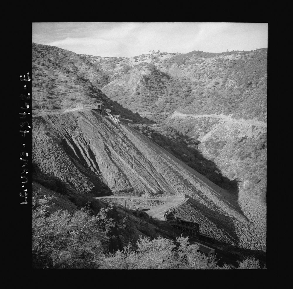 [Untitled photo, possibly related to: New Idria, California. View of the New Idria Quicksilver Mining Company's workings…
