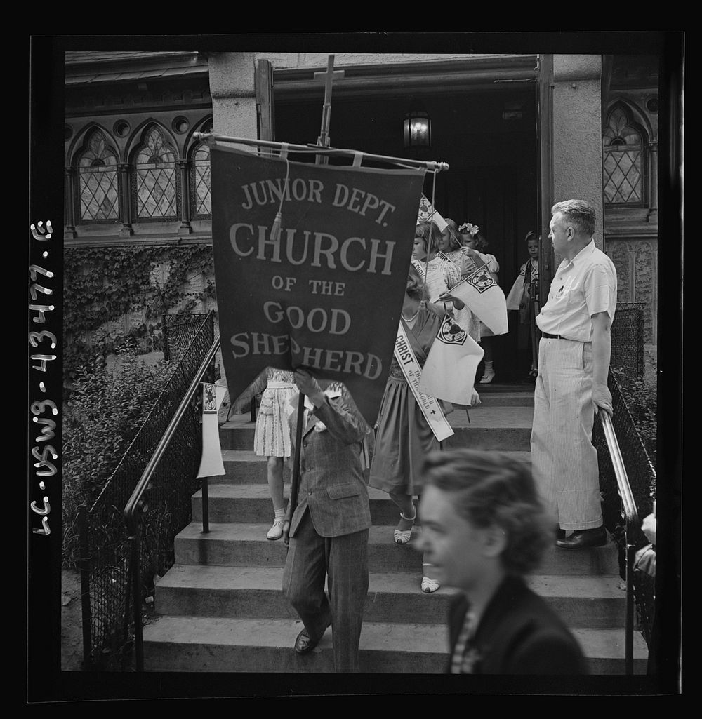 [Untitled photo, possibly related to: Brooklyn, New York. Children leaving the Sunday school at the Church of the Good…