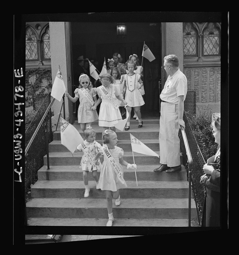 Brooklyn, New York. Children leaving the Sunday school at the Church of the Good Shepherd. Sourced from the Library of…