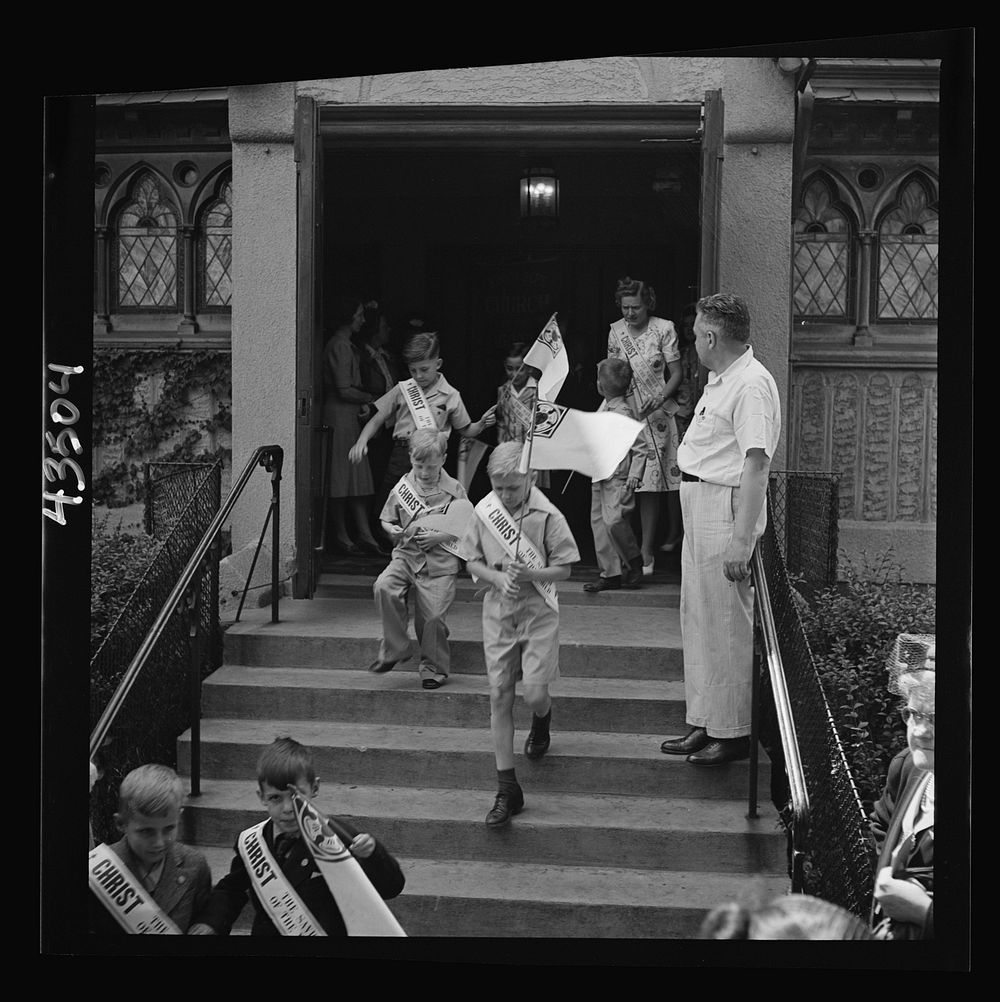 Brooklyn, New York. Children leaving the Sunday school of the Church of the Good Shepherd. Sourced from the Library of…