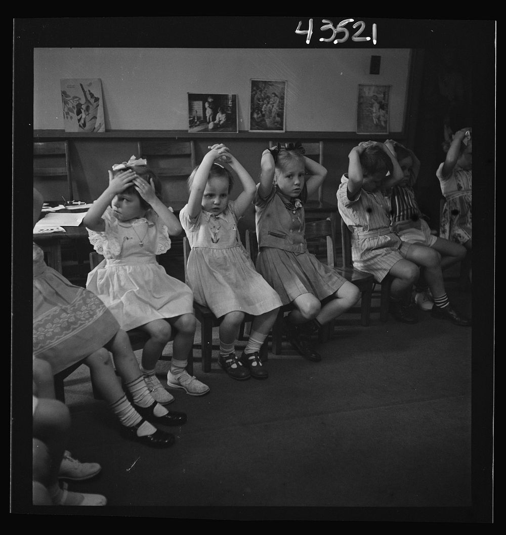 Brooklyn, New York. Relaxation exercise at the Sunday school of the Good Shepherd. Sourced from the Library of Congress.