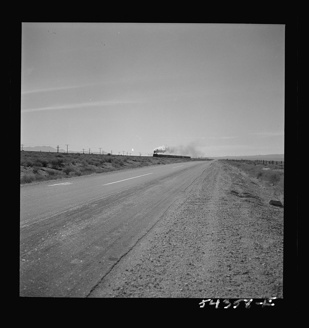 Kingman (vicinity), Arizona. A road passing close to the recovery plant where the tungsten ore from the Boriana mine…