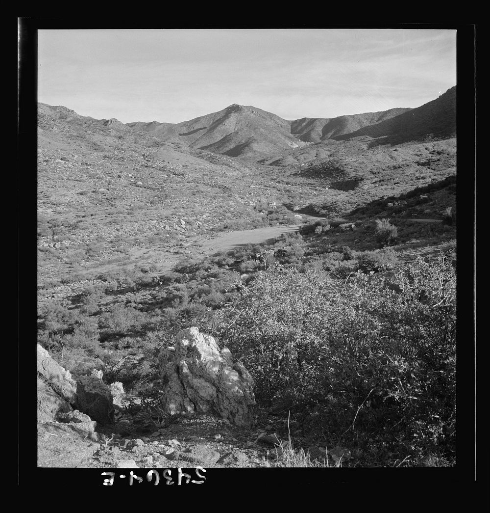 Kingman (vicinity), Arizona. A general view of the desert mountain type of country in which tungsten ore is mined by the…