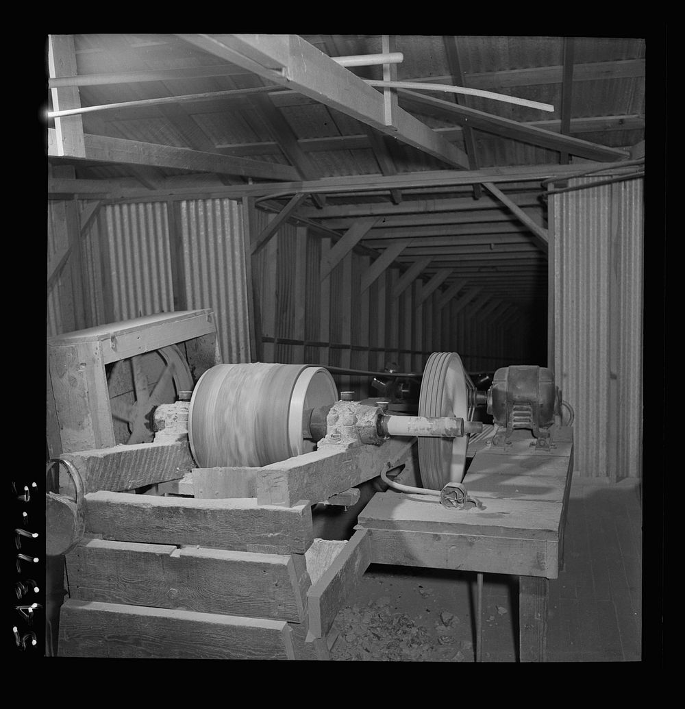 Kingman (vicinity), Arizona. An interior view of a concentrating plant where tungsten ore is crushed. The ore comes from the…