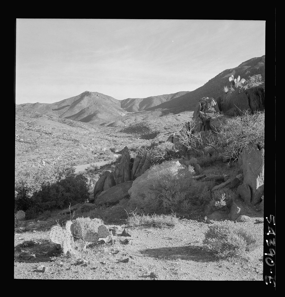 [Untitled photo, possibly related to: Kingman (vicinity), Arizona. A general view of the desert mountain type of country in…
