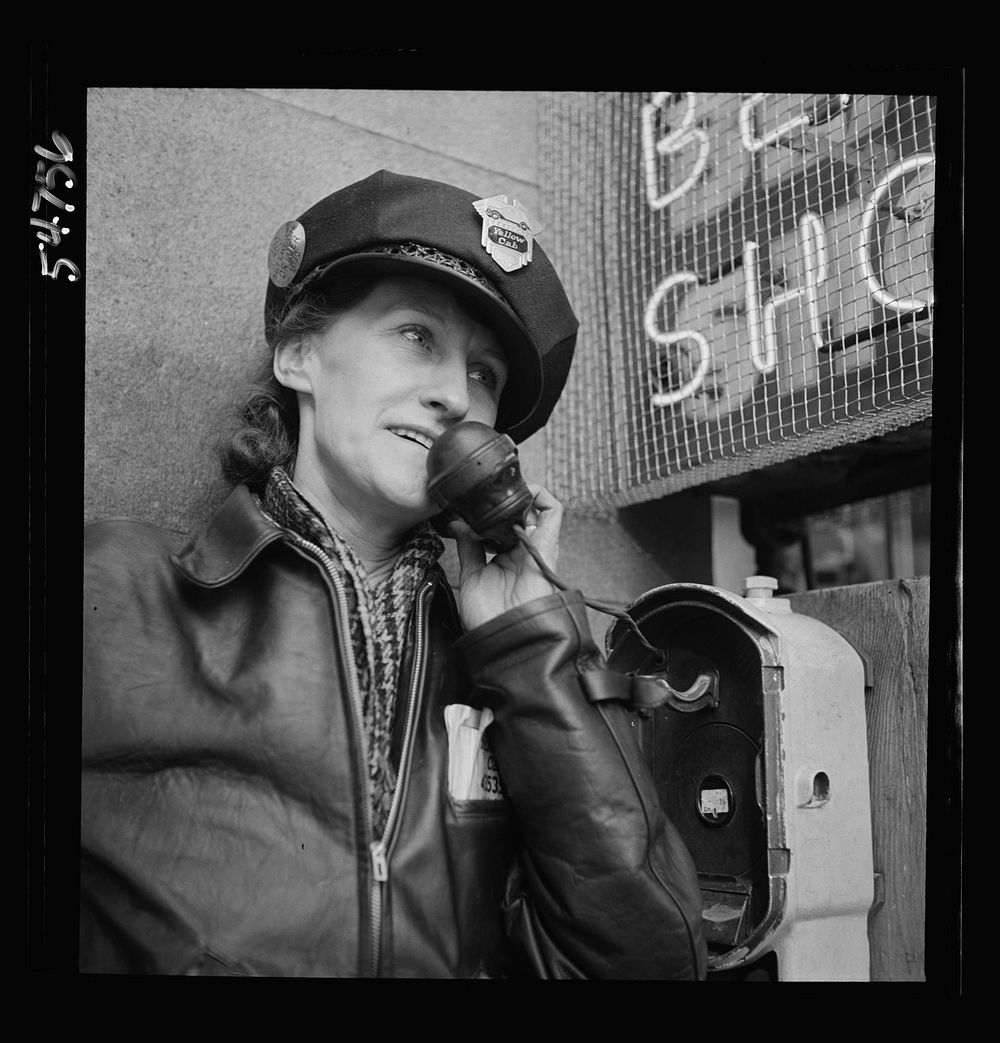 Portrait of a woman training to operate buses and taxicabs. Sourced from the Library of Congress.