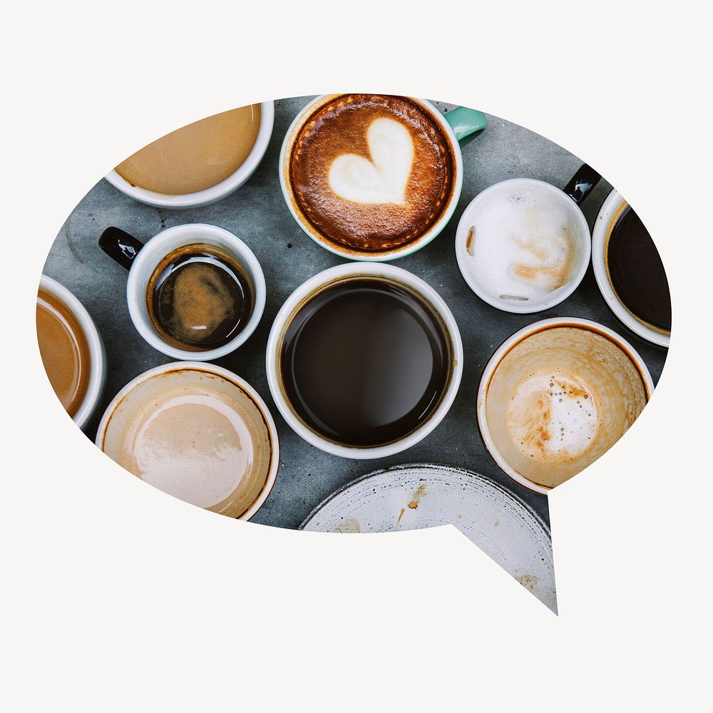 Coffee cups speech bubble badge, drinks photo