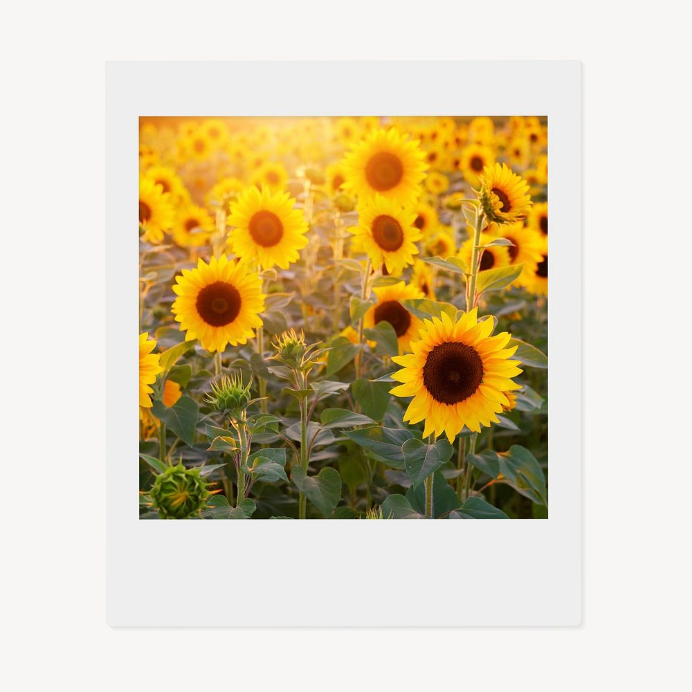 Sunflower field instant photo, Spring image