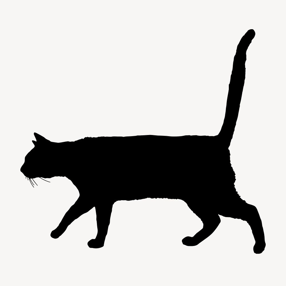 Cat silhouette sticker, animal collage element vector