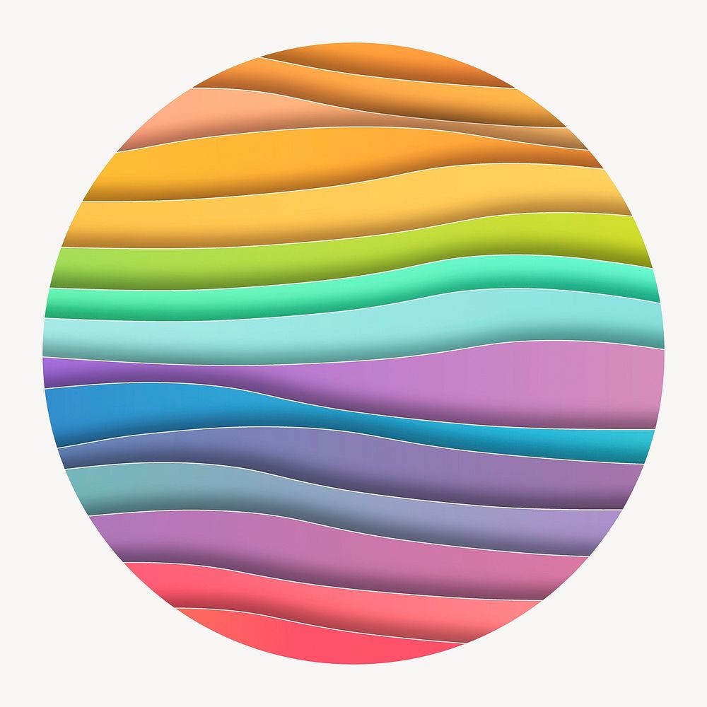 Rainbow paper waves circle shape badge, texture photo