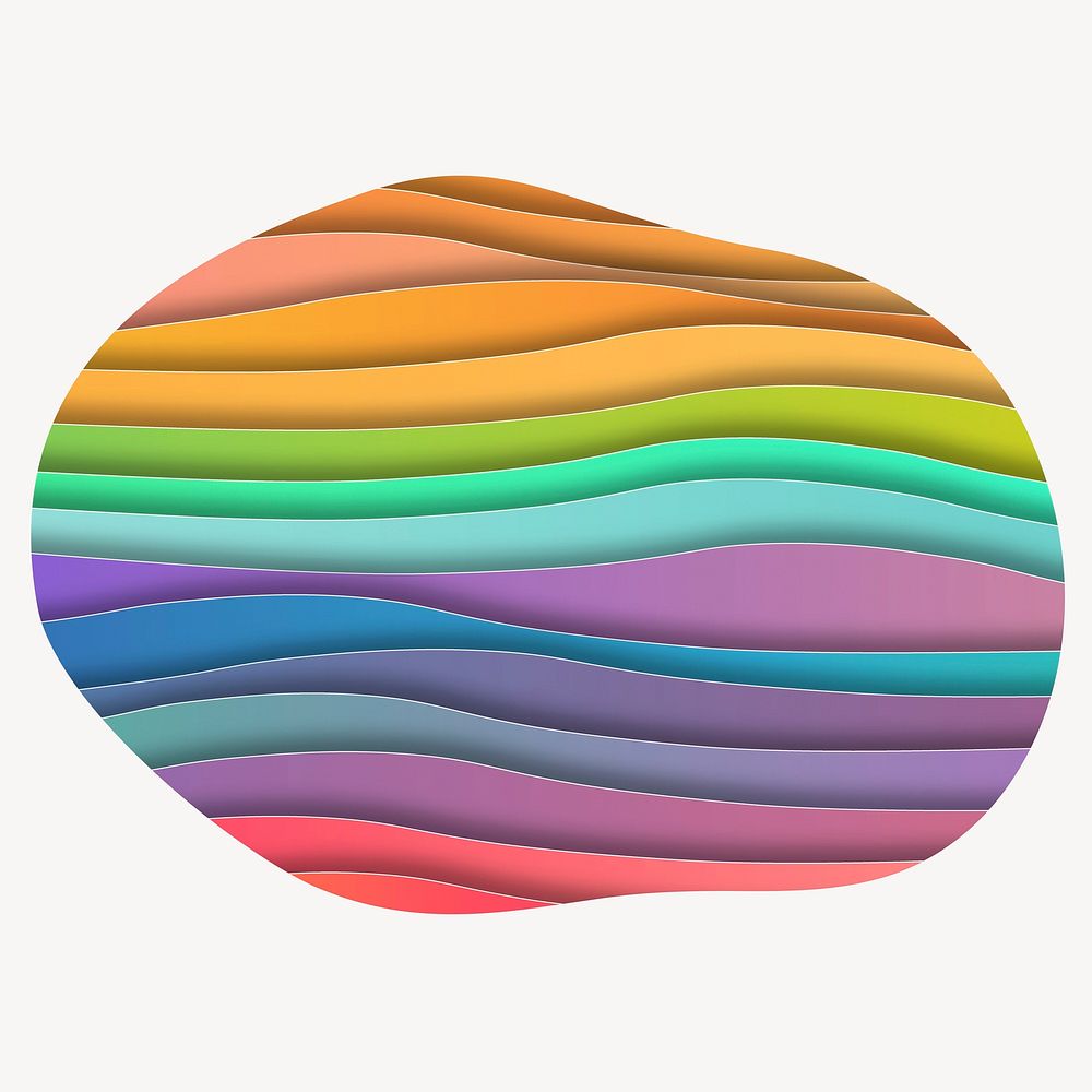 Rainbow paper waves blob shape badge, texture photo