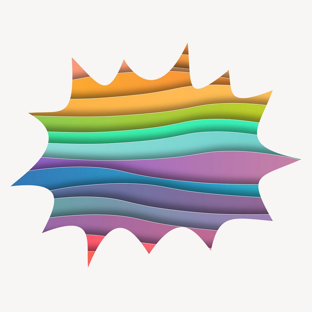 Rainbow paper waves bang  shape badge, texture photo 