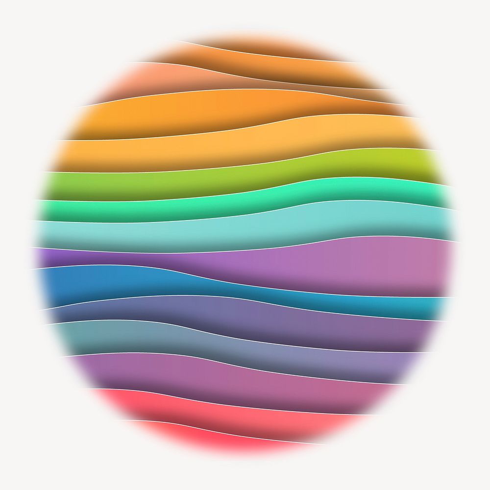 Rainbow paper waves blur edge circle badge, texture photo 
