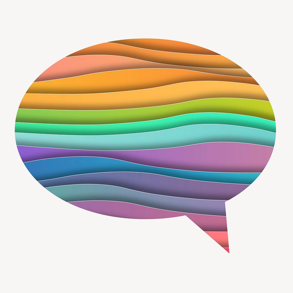 Rainbow paper waves speech bubble badge, texture photo