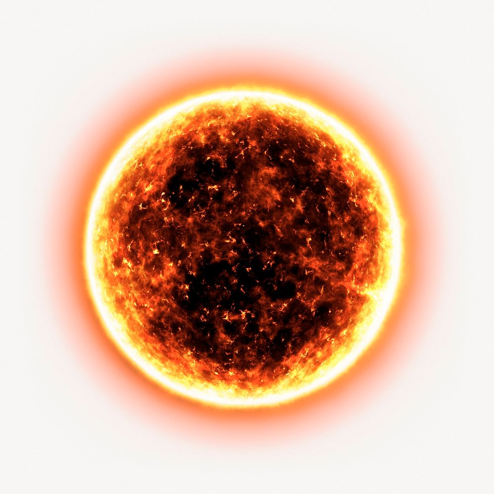 Glowing sun,  solar isolated image on white background