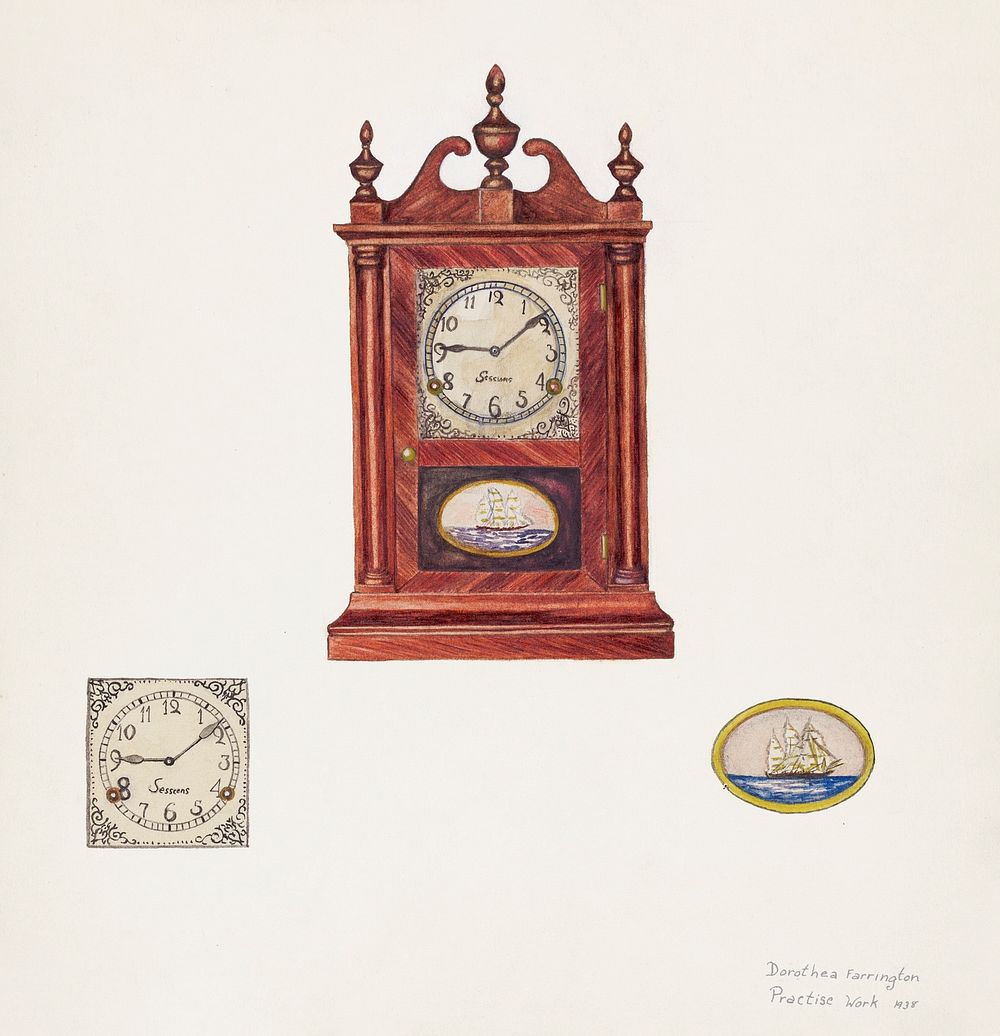 Antique Clock (1938) by Dorothea A. Farrington. Original from The National Gallery of Art. Digitally enhanced by rawpixel.