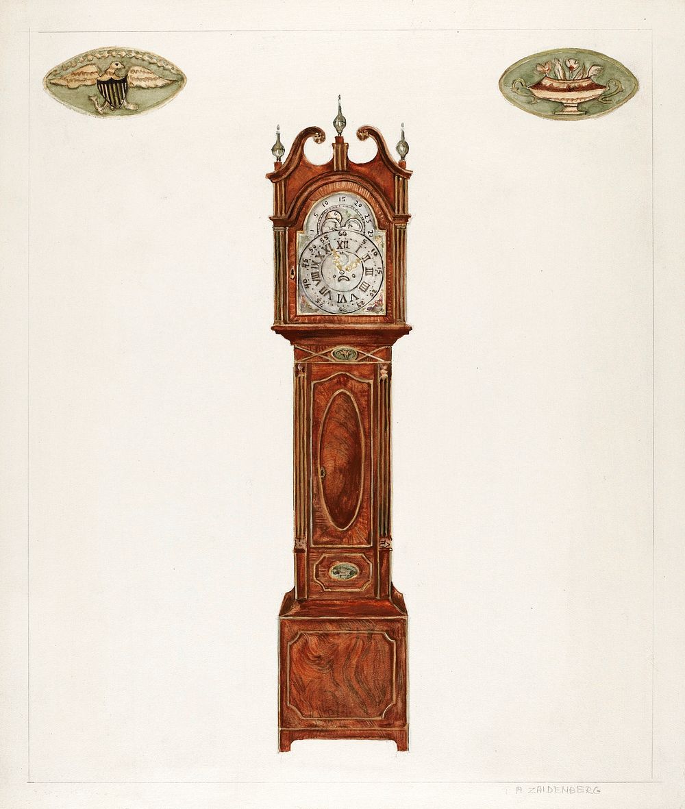 Grandfather Clock (ca.1936) by A. Zaidenberg. Original from The National Gallery of Art. Digitally enhanced by rawpixel.