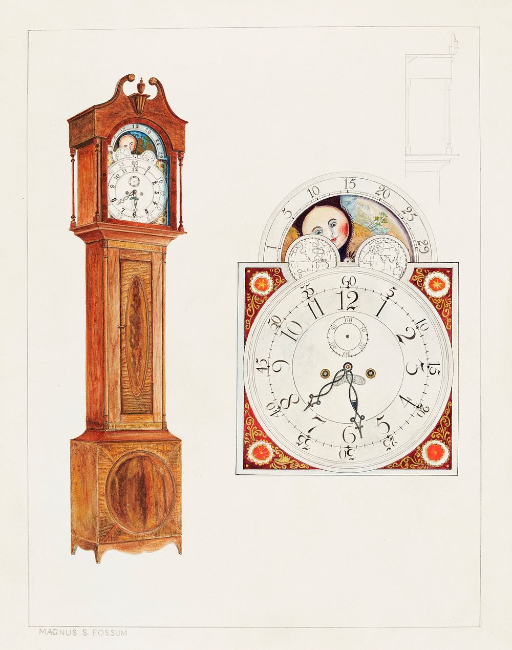Grandfather Clock (ca.1937) by Magnus S. Fossum. Original from The National Gallery of Art. Digitally enhanced by rawpixel.