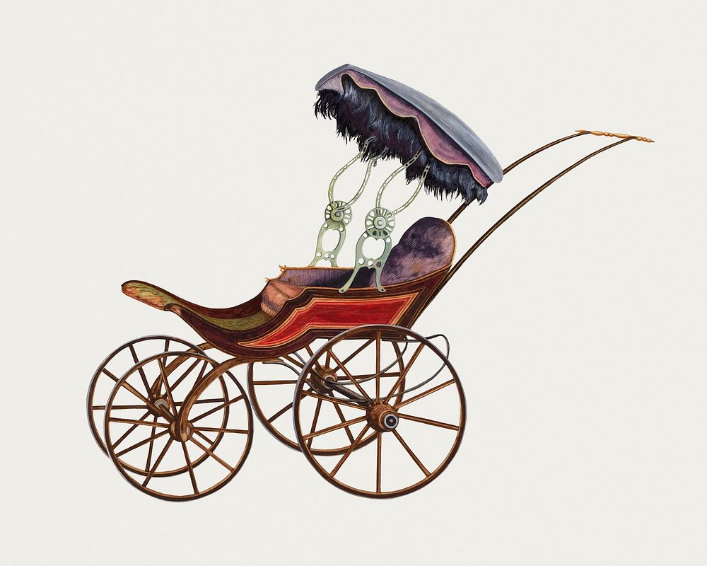 Vintage baby buggy psd illustration, remixed from the artwork by Einar Heiberg.