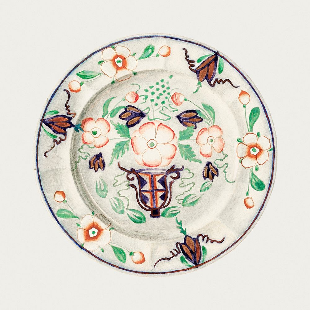 Vintage plate psd illustration, remixed from the artwork by Byron Dingman