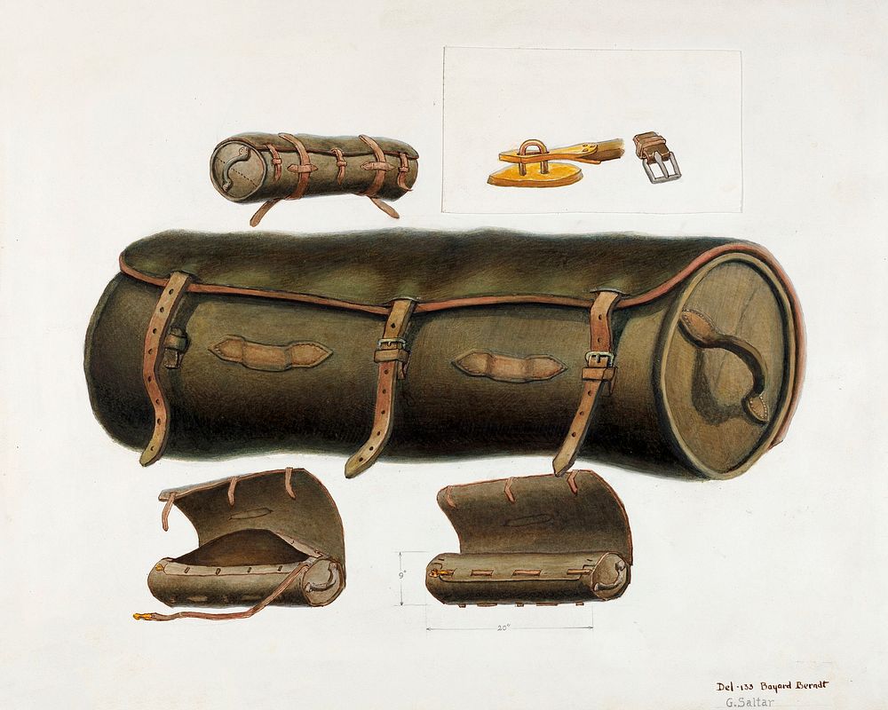 Rolled Leather Knapsack (ca.1937) by B. Berndt and Gordon Saltar. Original from The National Gallery of Art. Digitally…