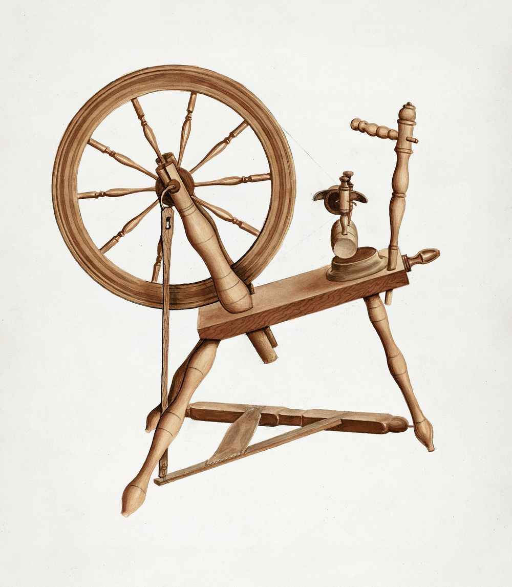 Shaker Flax Spinning Wheel (ca.1936) by Lon Cronk. Original from The National Gallery of Art. Digitally enhanced by rawpixel.