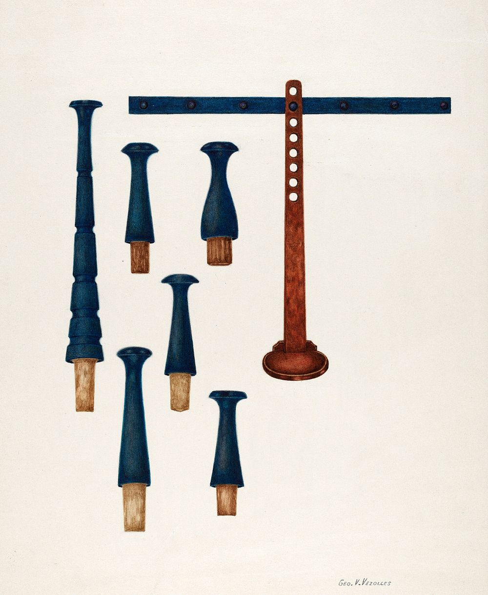 Shaker Pegs and Candlestand (ca.1938) by George V. Vezolles. Original from The National Gallery of Art. Digitally enhanced…