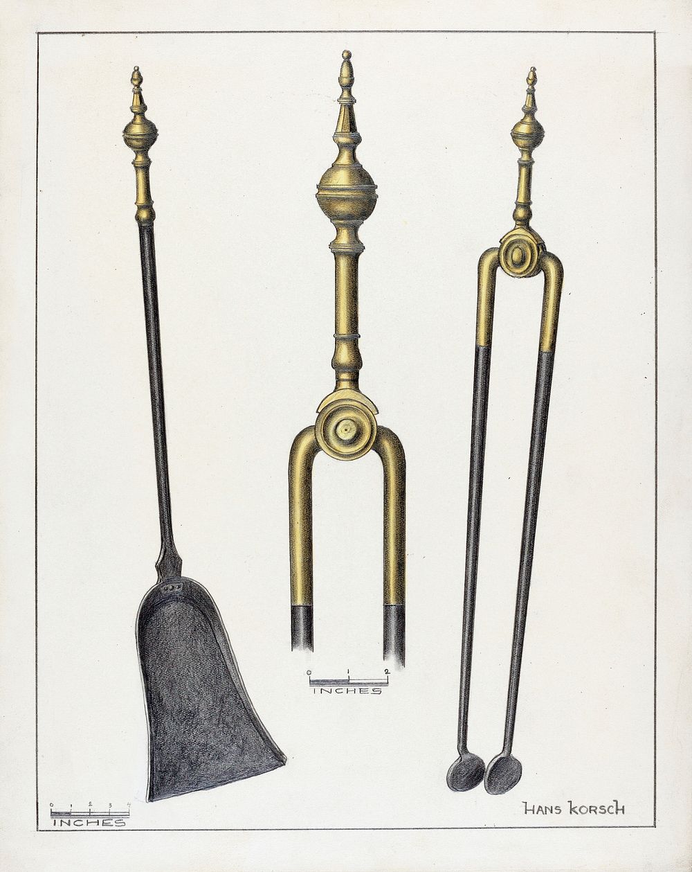 Tongs and Shovel (ca.1939) by Hans Korsch. Original from The National Gallery of Art. Digitally enhanced by rawpixel.