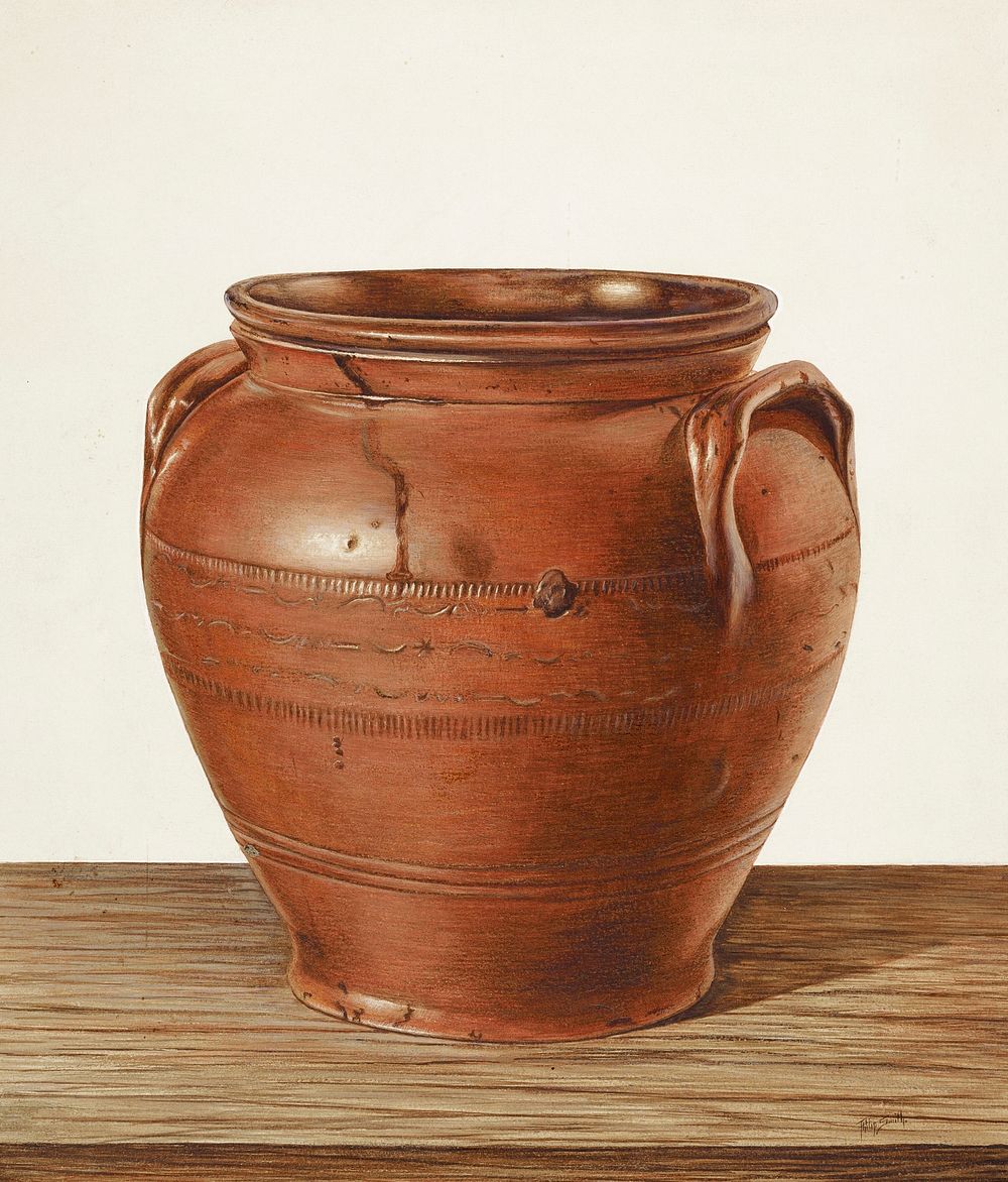 Two Handled Jar&ndash;Stoneware (ca.1939) by Philip Smith. Original from The National Gallery of Art. Digitally enhanced by…