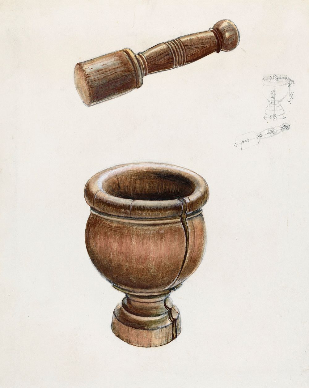Mortar and Pestle (ca. 1936) by Ludmilla Calderon. Original from The National Gallery of Art. Digitally enhanced by rawpixel.
