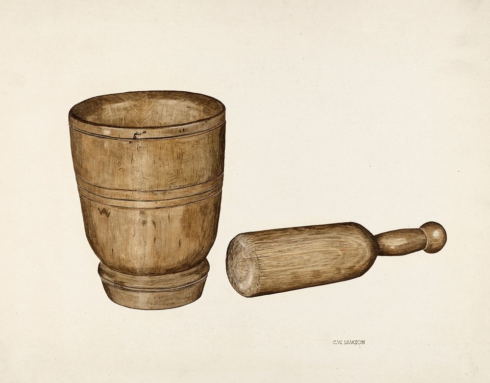 Mortar and Pestle (ca. 1940) by Clarence W. Dawson. Original from The National Gallery of Art. Digitally enhanced by…