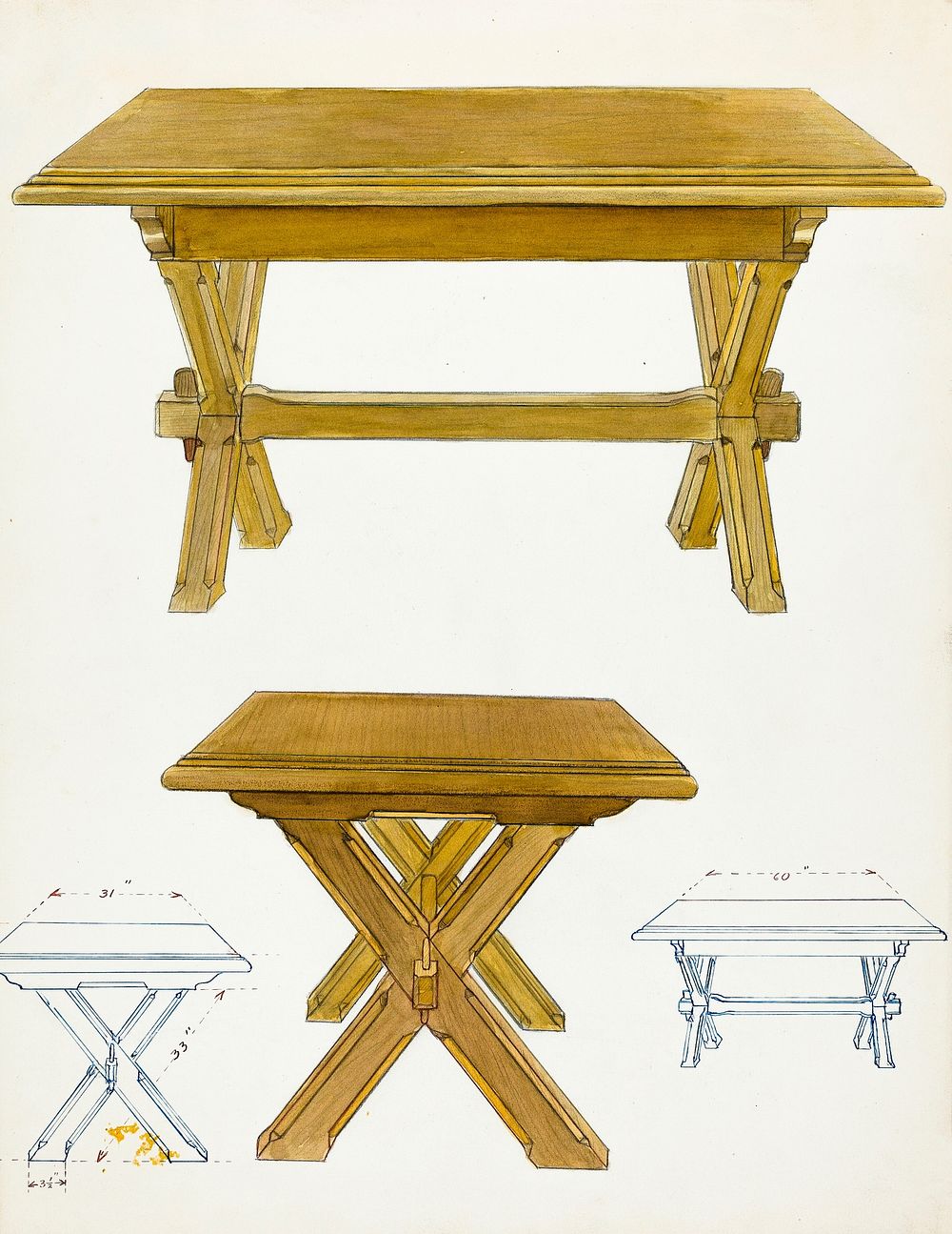Pa. German Trestle Table (c. 1936) by Lawrence Porth. Original from The National Gallery of Art. Digitally enhanced by…