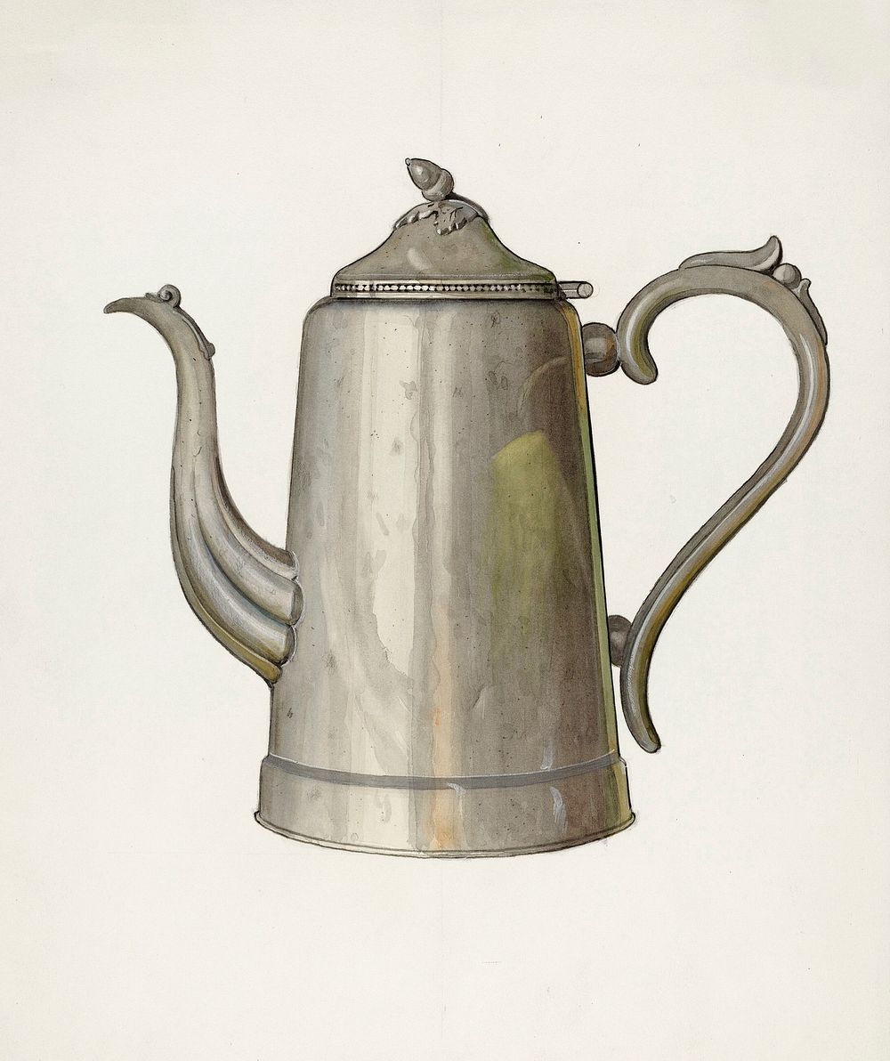 Pewter Coffee Pot (ca. 1937) by Dana Bartlett. Original from The National Gallery of Art. Digitally enhanced by rawpixel.