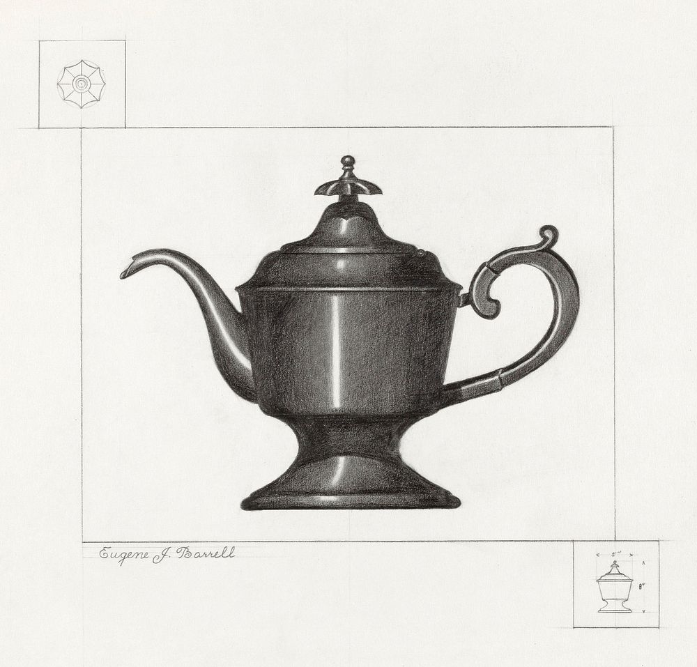 Pewter Coffee Pot (ca. 1936) by Eugene Barrell. Original from The National Gallery of Art. Digitally enhanced by rawpixel.