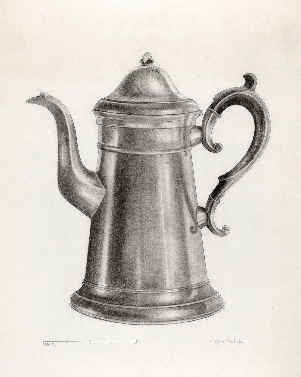 Pewter Coffee Pot (1935&ndash;1942) by Grace Halpin. Original from The National Gallery of Art. Digitally enhanced by…
