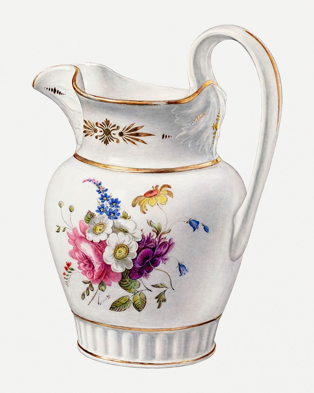 Vintage floral pitcher psd illustration, remixed from the artwork by Paul Ward
