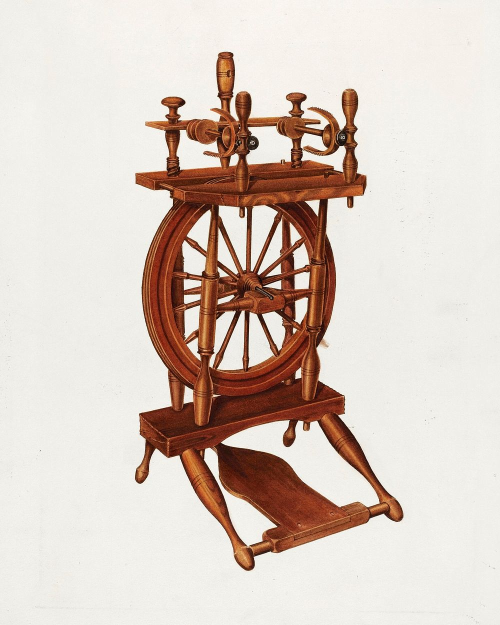 Wood Spinning Wheel (ca.1938) by Arthur Mathews. Original from The National Gallery of Art. Digitally enhanced by rawpixel.