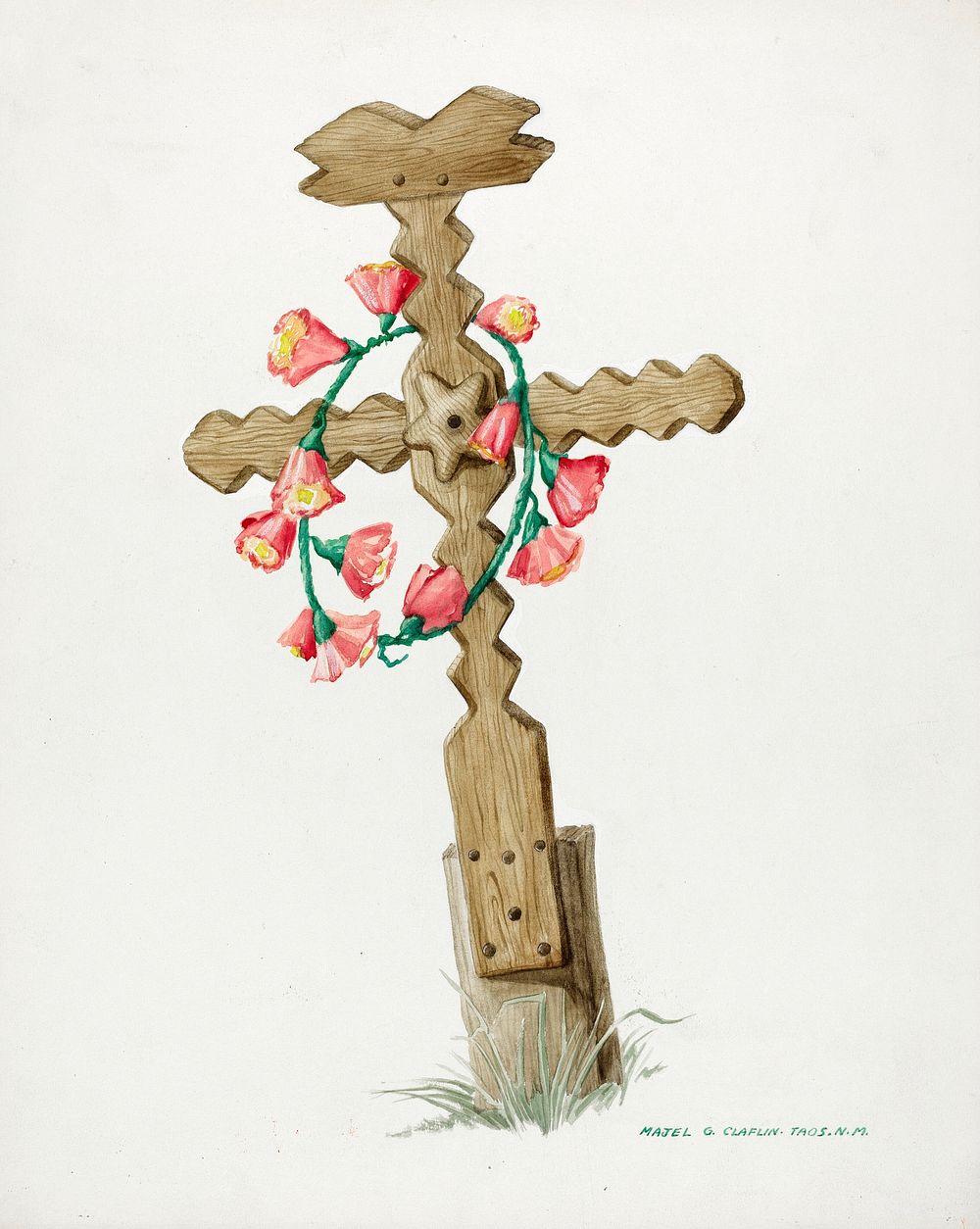 Wooden Cross used as Headstone (ca.1937) by Majel G. Claflin. Original from The National Gallery of Art. Digitally enhanced…