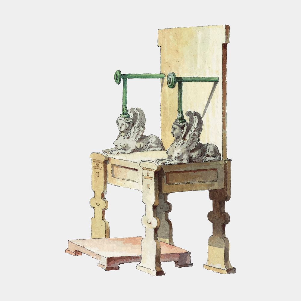 Antique throne, vintage hand drawn furniture design element vector