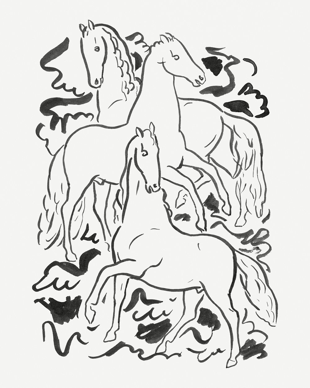 Horses vintage drawing, remixed from artworks from Leo Gestel