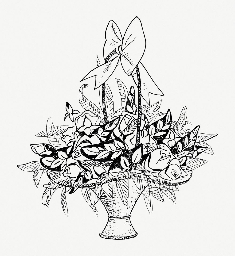 Flower basket vintage drawing, remixed from artworks from Leo Gestel