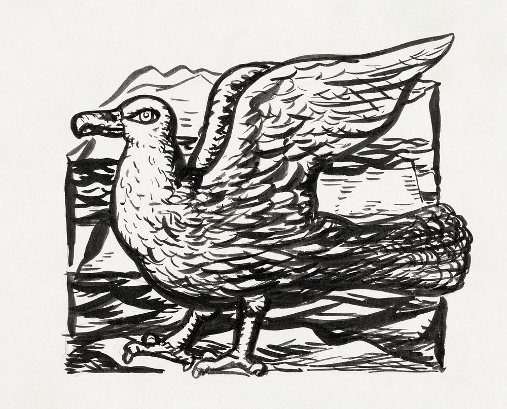 Seagull (ca. 1891&ndash;1941) drawing in high resolution by Leo Gestel. Original from The Rijksmuseum. Digitally enhanced by…