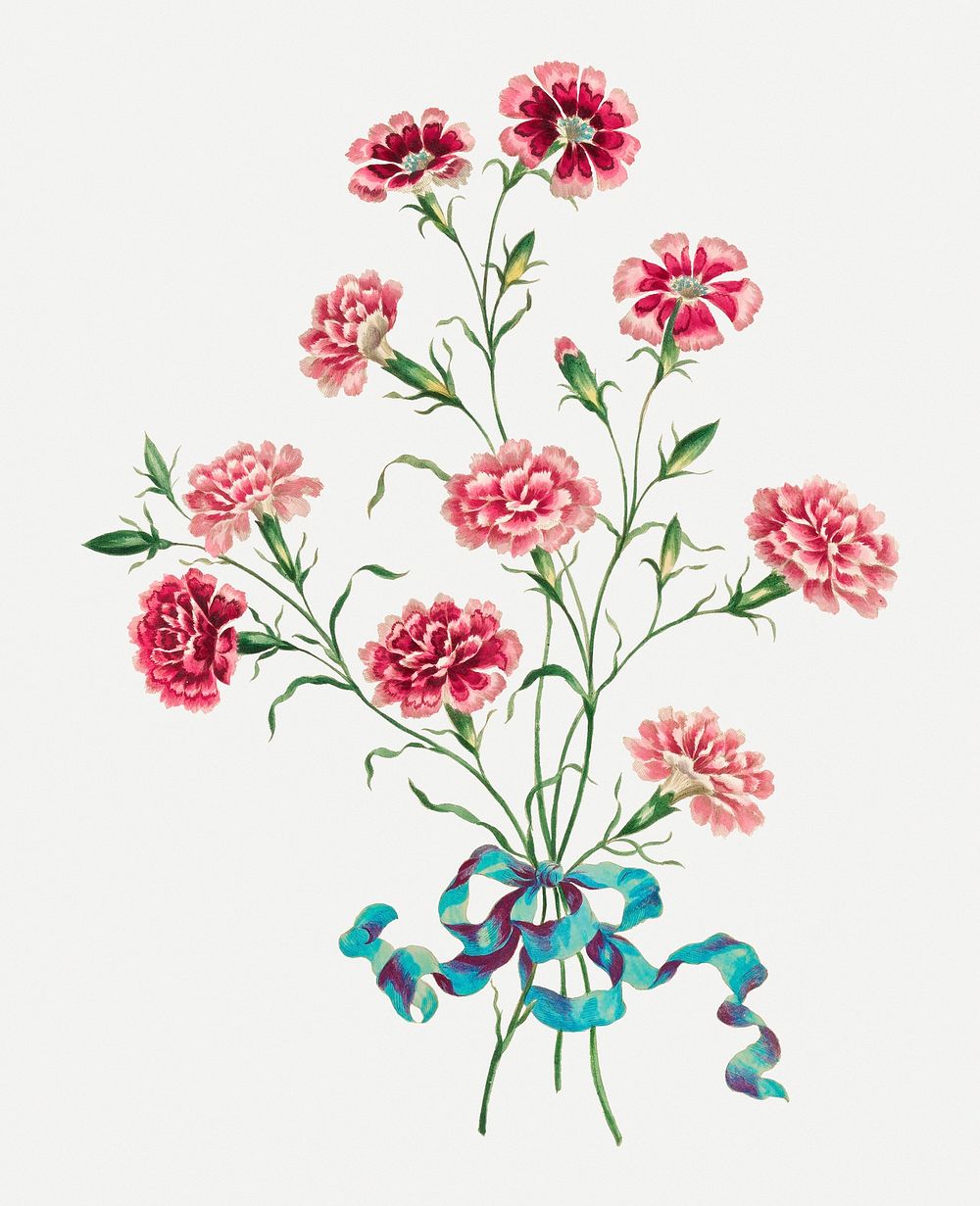 Vintage India pinks floral art print, remixed from artworks by John Edwards