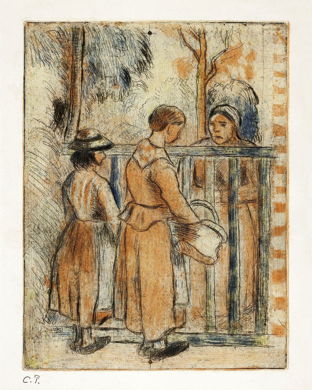 Beggar Women (ca. 1894, printed 1930) by Camille Pissarro. Original from The Art Institute of Chicago. Digitally enhanced by…