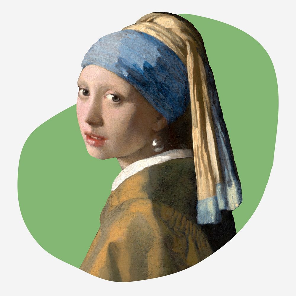 Girl with a Pearl Earring blob shape badge, Johannes Vermeer's famous artwork, remixed by rawpixel