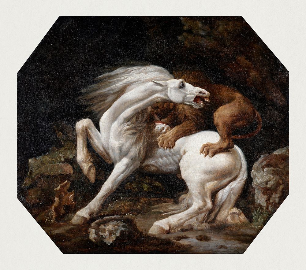 Horse Attacked by a Lion (1768&ndash;1769) painting in high resolution by George Stubbs. Original from The Yale University…