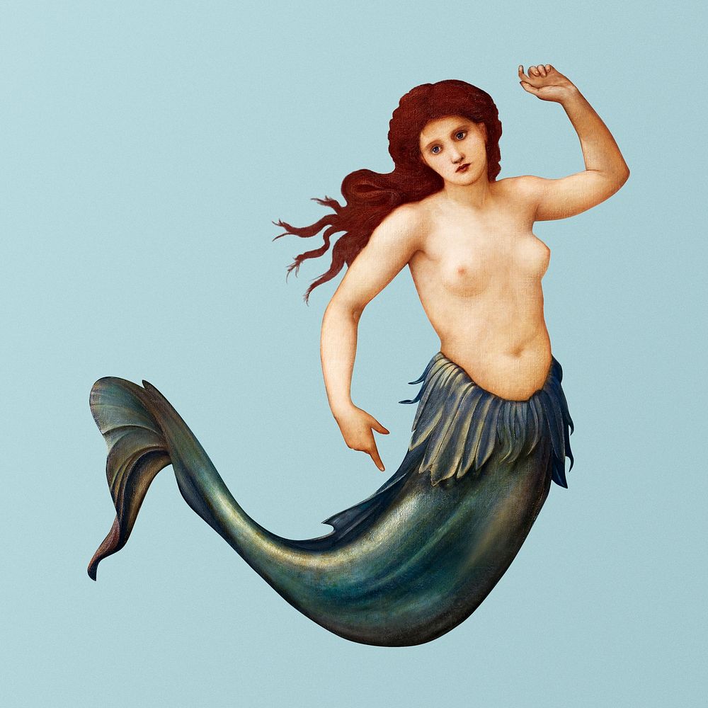 Sea-Nymph illustration, remixed from artworks by Sir Edward Coley Burne&ndash;Jones