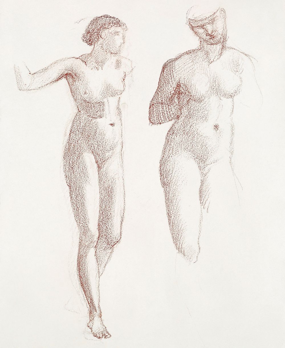Cupid and Psyche - Female Nude - Two Studies (1865&ndash;1867) drawing in high resolution by Sir Edward Burne&ndash;Jones.…
