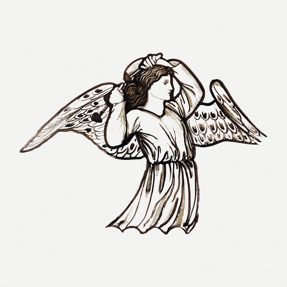 Angel playing on bells illustration, remixed from artworks by Sir Edward Coley Burne&ndash;Jones