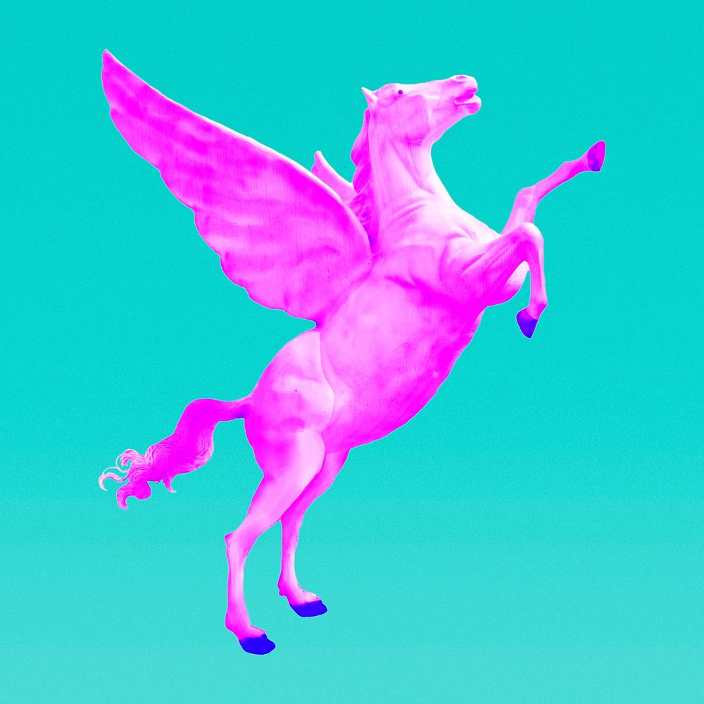 Pink Pegasus statue, remixed from artworks by John Margolies